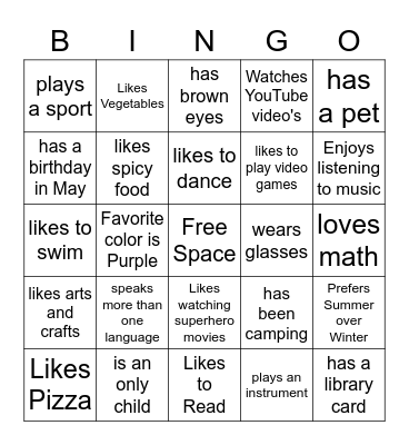 It's All About Me Bingo Card
