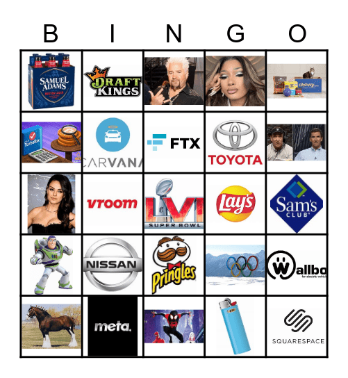 Super Bowl Commercial Bingo Card