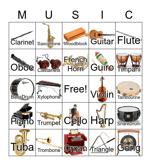 Musical Instruments Bingo Card