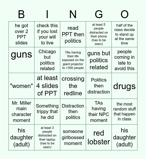 MGMT 350 Bingo Card