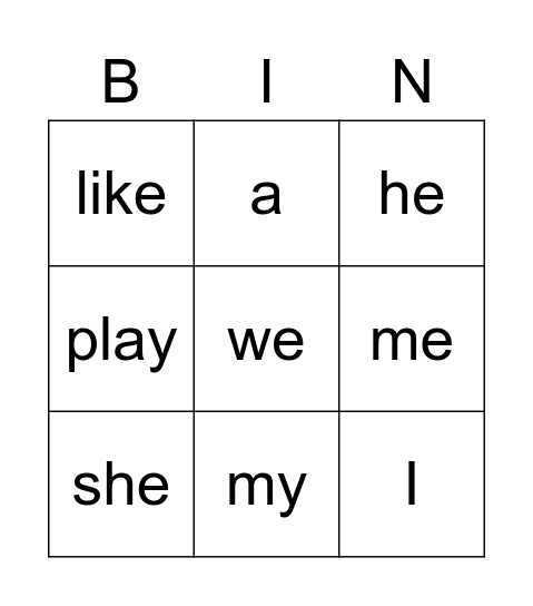 Trick Words Bingo Card