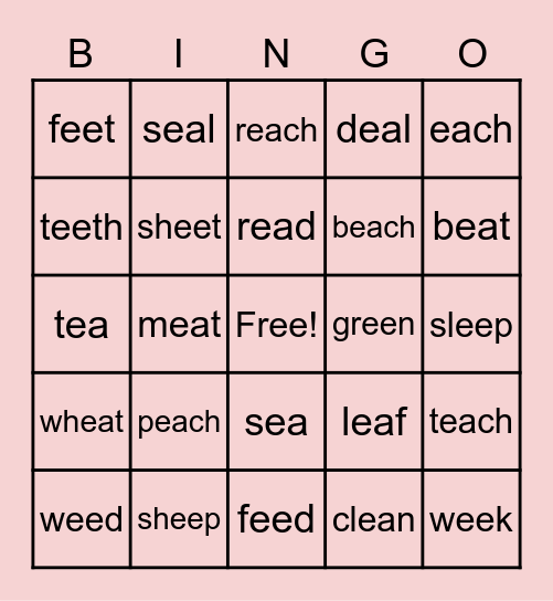 Long Vowel "E" Bingo Card