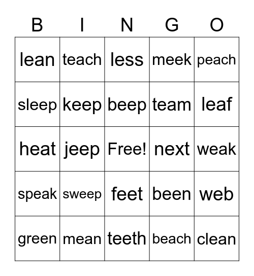 Word Work 16 Bingo Card