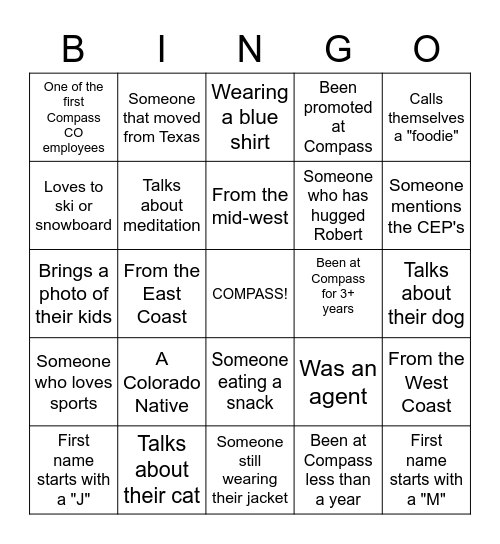 COMPASS COLORADO BINGO Card