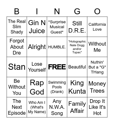 SUPER BOWL LVI HALFTIME SHOW Bingo Card