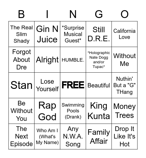 SUPER BOWL LVI HALFTIME SHOW Bingo Card