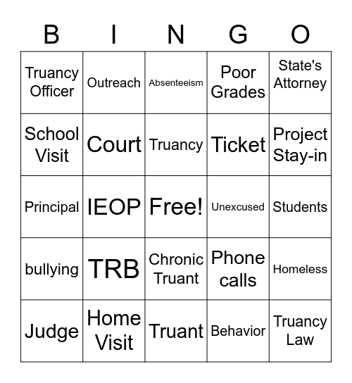 ICEARY Truancy Bingo Card