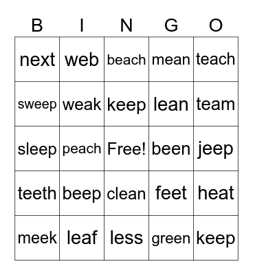 Word Work 16 Bingo Card