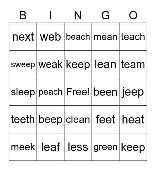 Word Work 16 Bingo Card