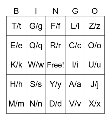 uppercase and lowercase letters Bingo Card