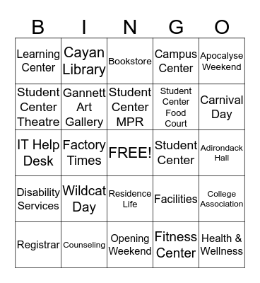 SUNY Poly BINGO  Bingo Card