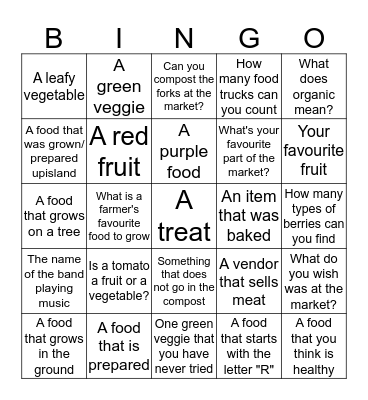 Oaklands Sunset Markets Bingo Card