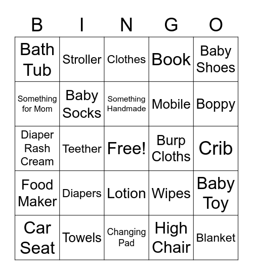 Baby Bingo! Bingo Card