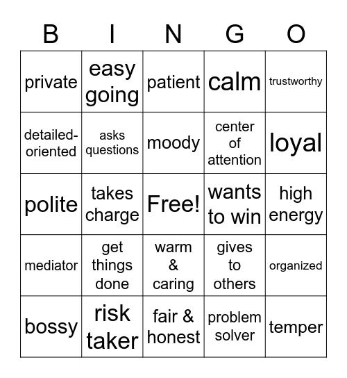Best Describes You! Bingo Card