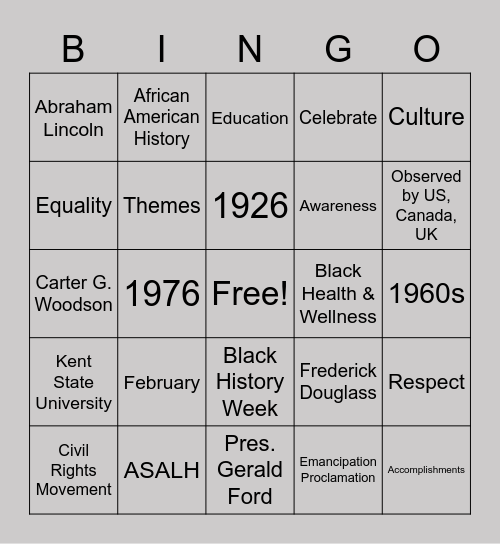 Black History Month Bingo Card