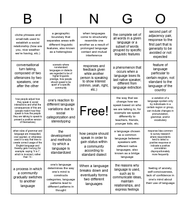 Sociolinguistics Terms Bingo Card