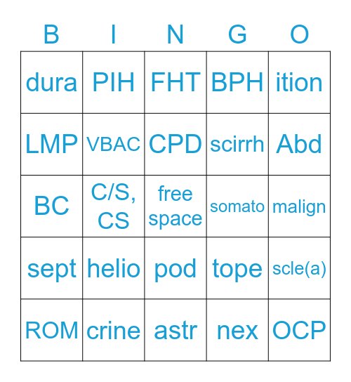 Lesson 7 and Reproductive Abbreviations Bingo Card