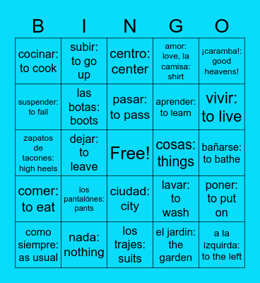Spanish Bingo Card