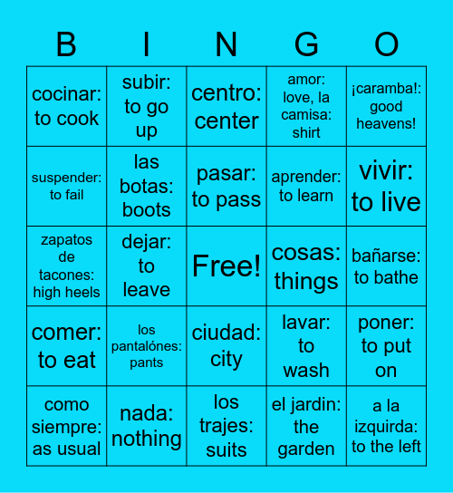 Spanish Bingo Card