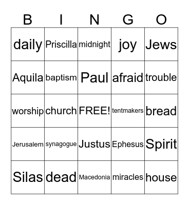 Acts 17-20 Bingo Card