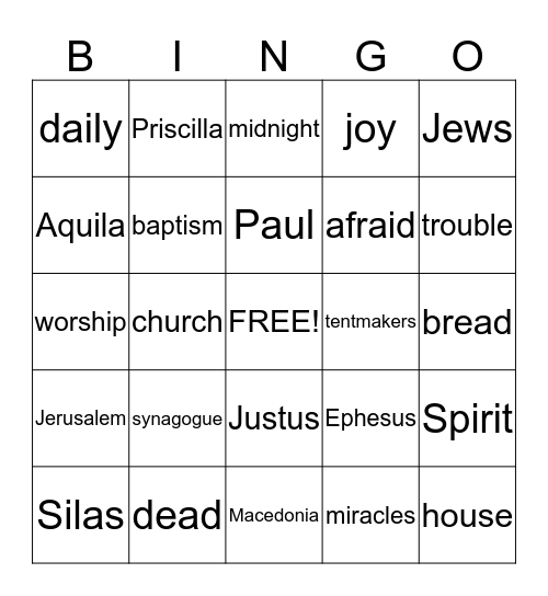 Acts 17-20 Bingo Card