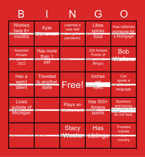 Team Builder Bingo Card