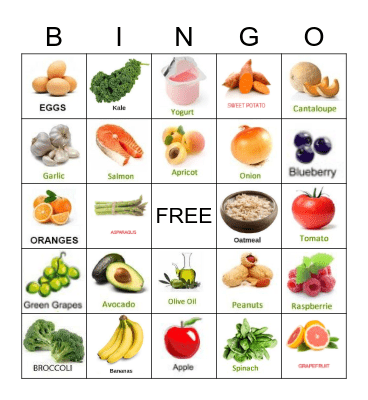 Healthy Foods! Bingo Card
