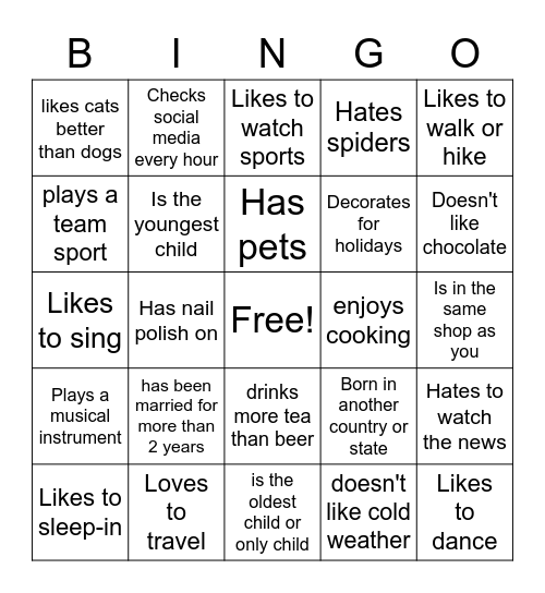 Find a classmate who..... Bingo Card