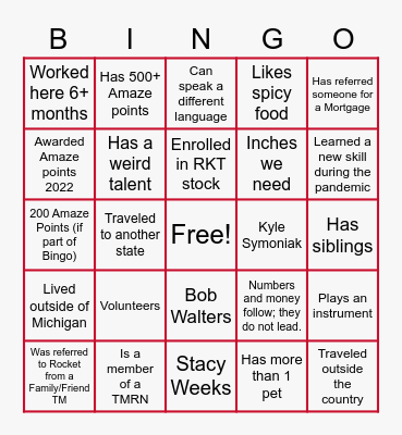 Team Builder Bingo Card