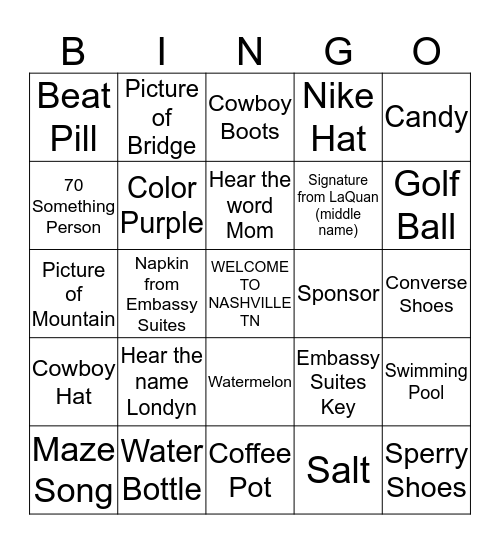 OWENS FAMILY REUNION 2015 Bingo Card