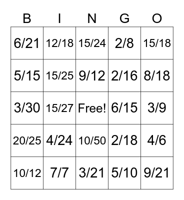 Equivalent Fraction Bingo Card