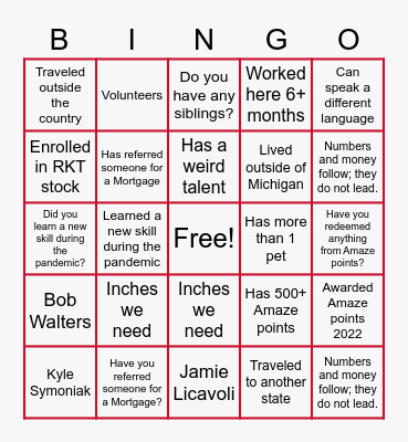 Team Builder Bingo Card