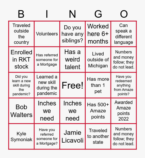 Team Builder Bingo Card