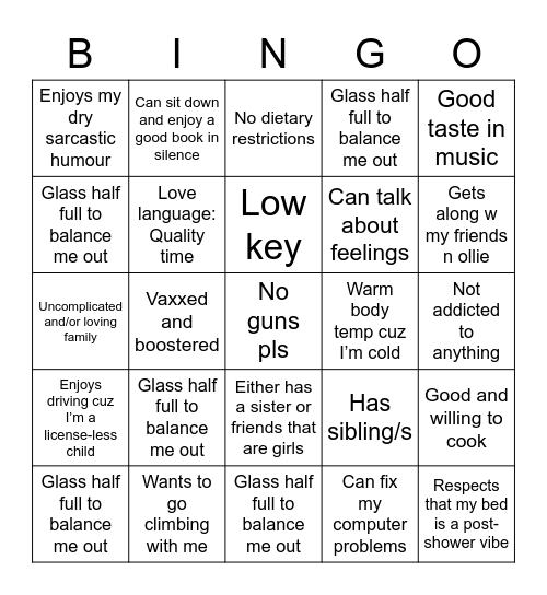 Issy’s type Bingo Card
