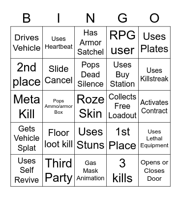 Warzone Bingo Solos Bingo Card