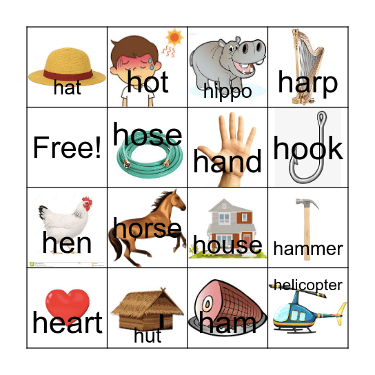 H sound bingo Card