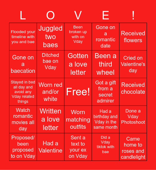 Valentine's Day Have You Ever Bingo Card