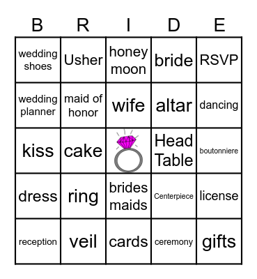 WEDDING SHOWER BINGO Card