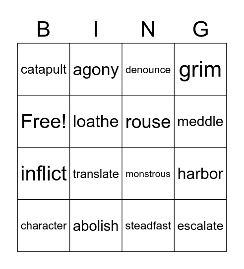 Word List #6 Bingo Card