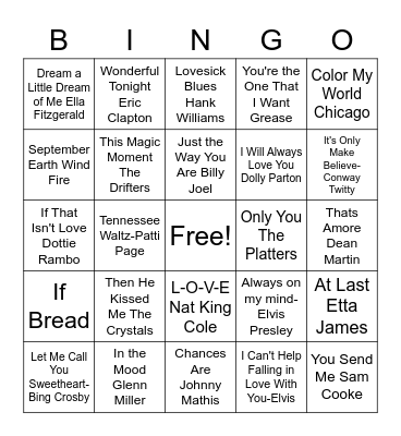 1930-1970 Bingo Card