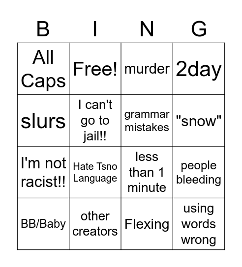 Cosmic The Txi User Bingo Card