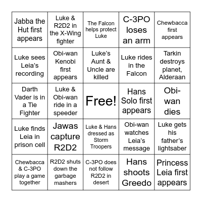 Star Wars IV Movie Bingo! Bingo Card