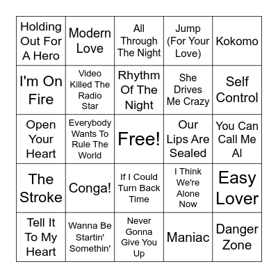The 1980's Bingo Card
