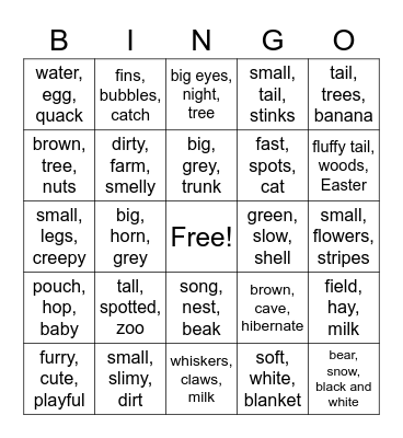 guess the animal Bingo Card