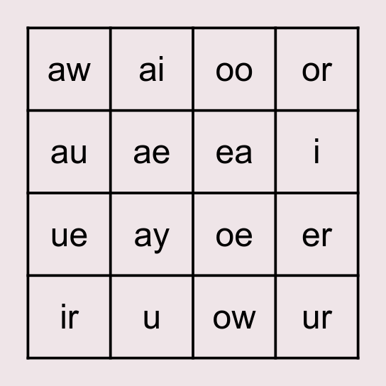 Vowel Bingo Practice Bingo Card