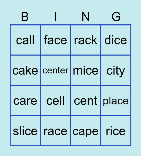 I, Y, or E makes a soft C! Bingo Card