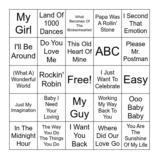 Motown Favorites Bingo Card