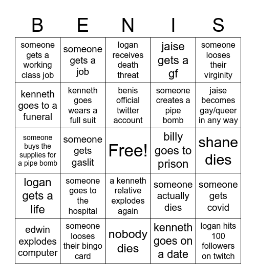 benis crackhead bingo 2022 Bingo Card