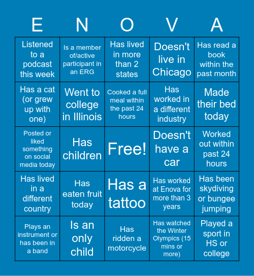Enova Bingo Card
