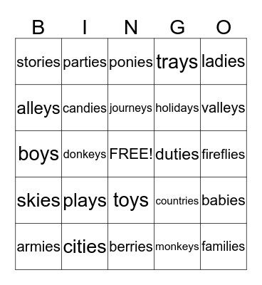 Plurals: Should we add s or ies? Bingo Card